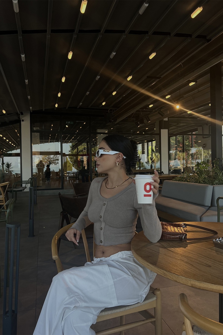 Taş Düğme Detay Crop Top ATE2858 - EYYO