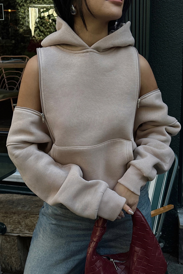 Taş Kapşonlu Fermuar Detay Sweat ATE-0586 - 2