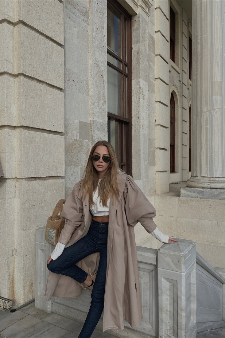 Taş Kolları Düğmeli Trenckot ATE3444 - EYYO