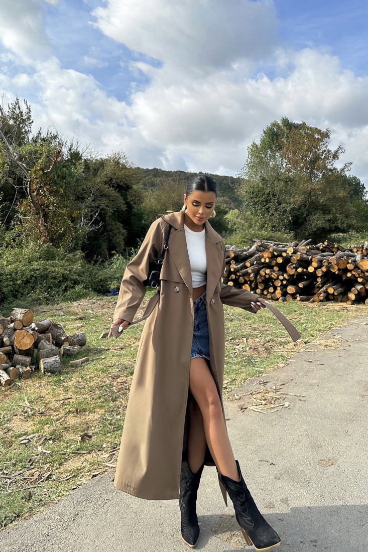 Toprak Kuşak Detay Trenckot ATE8769 - EYYO