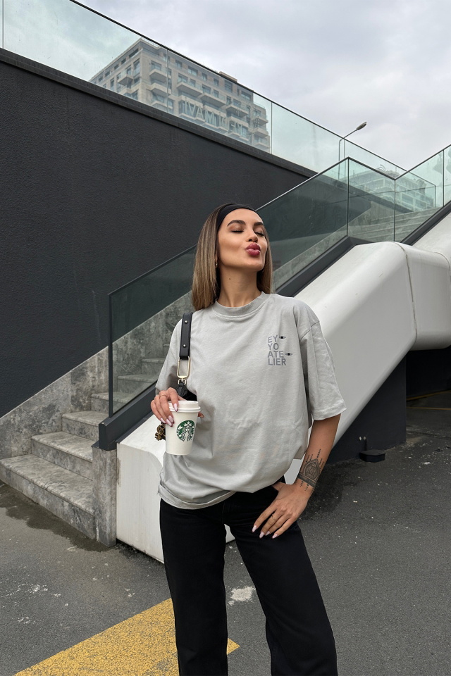 Taş Oversize Baskılı Tişört ATE5192 - 4