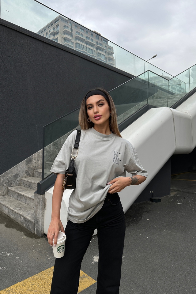 Taş Oversize Baskılı Tişört ATE5192 - 5