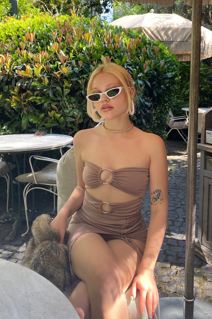 Taş Pencere Detay Yanları Büzgülü Elbise ATE7450 - EYYO