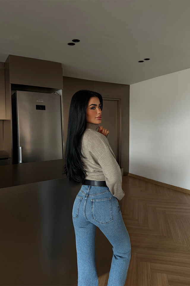 Taş Rengi Balboa Çift Fermuarlı Triko Hırka ATE-4449 - 4