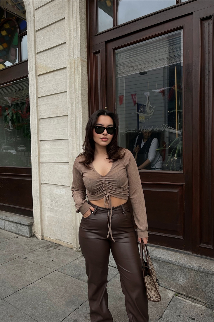 Taş Tül Bağlamalı Crop Top ATE2926 - EYYO