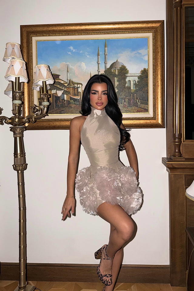 Taş Freyya Etek Ucu Gül Detaylı Mini Elbise ATE-3640 - 3