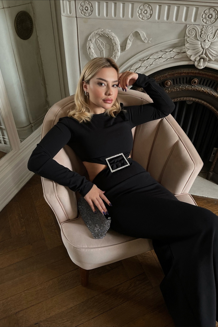 Tokalı Sırt Detay Maxi Elbise ATE3043 - EYYO