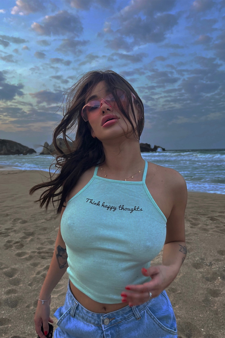 Turkuaz Halter Yaka Crop Top ATE3955 - EYYO