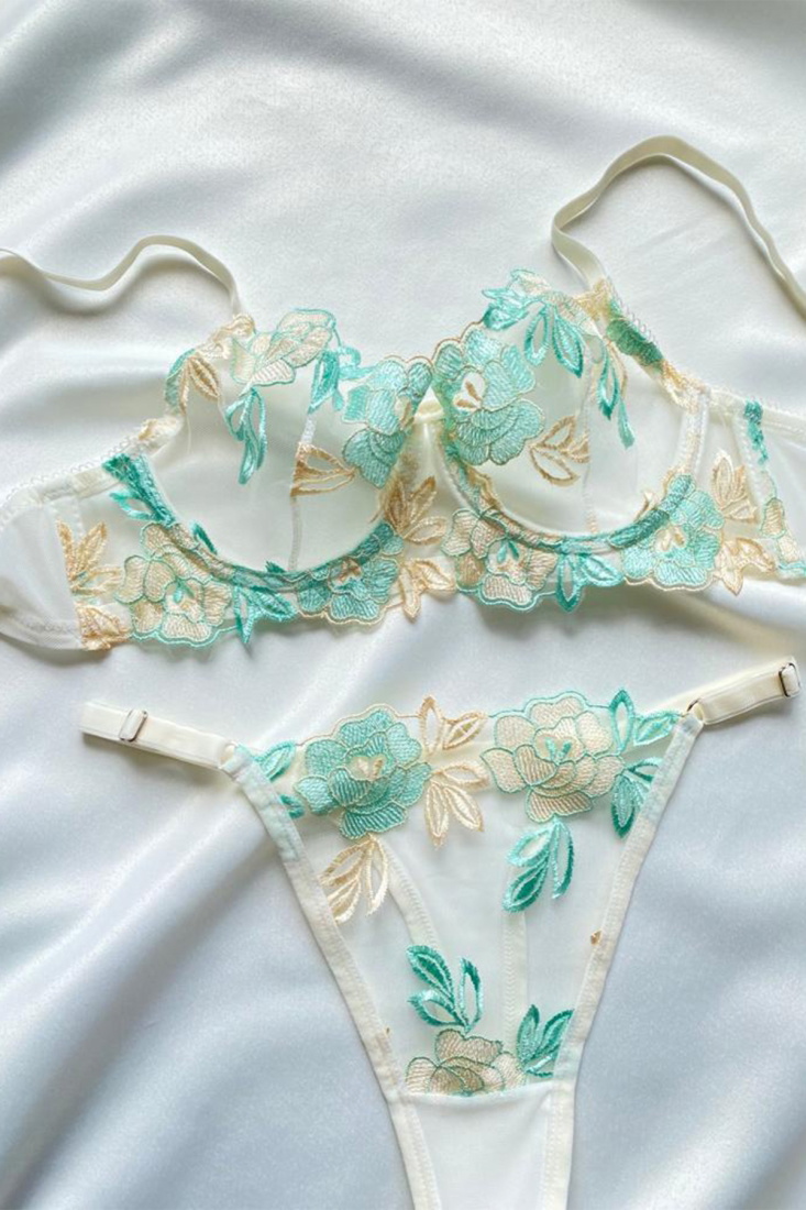 Turquoise Floral Pattern Underwear AATE6879 - EYYO