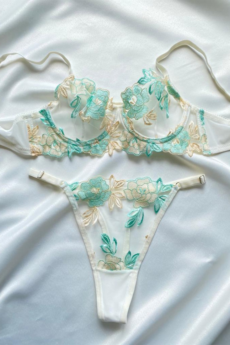 Turquoise Floral Pattern Underwear ATE6879 - EYYO