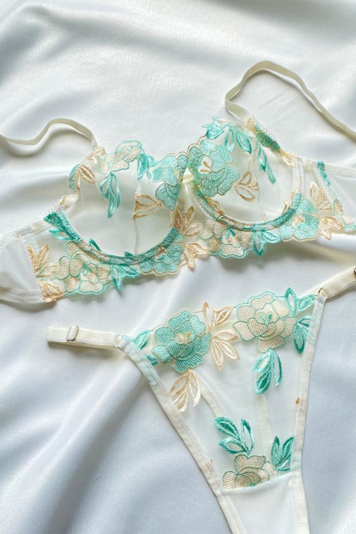 Turquoise Floral Pattern Underwear ATE6879 - EYYO