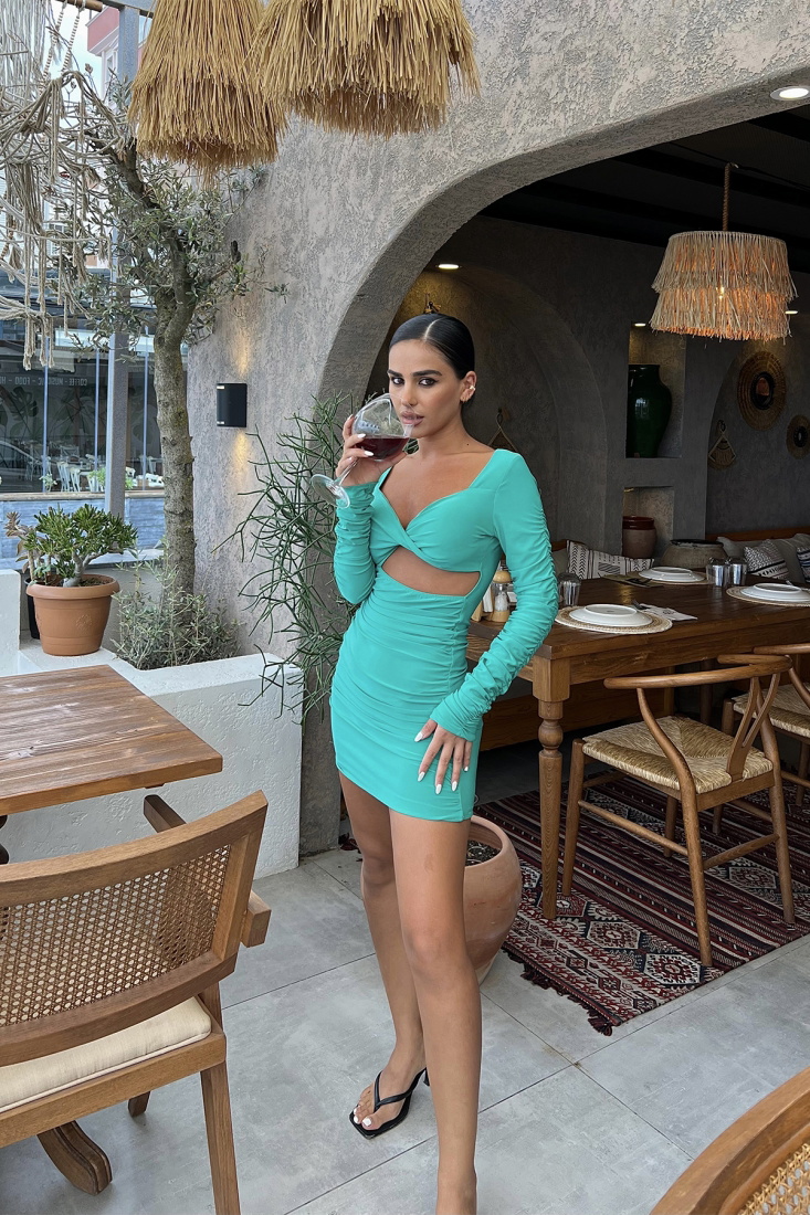 Turquoise Front Detail Gathered Dress ATE1908 - SEVENDAY