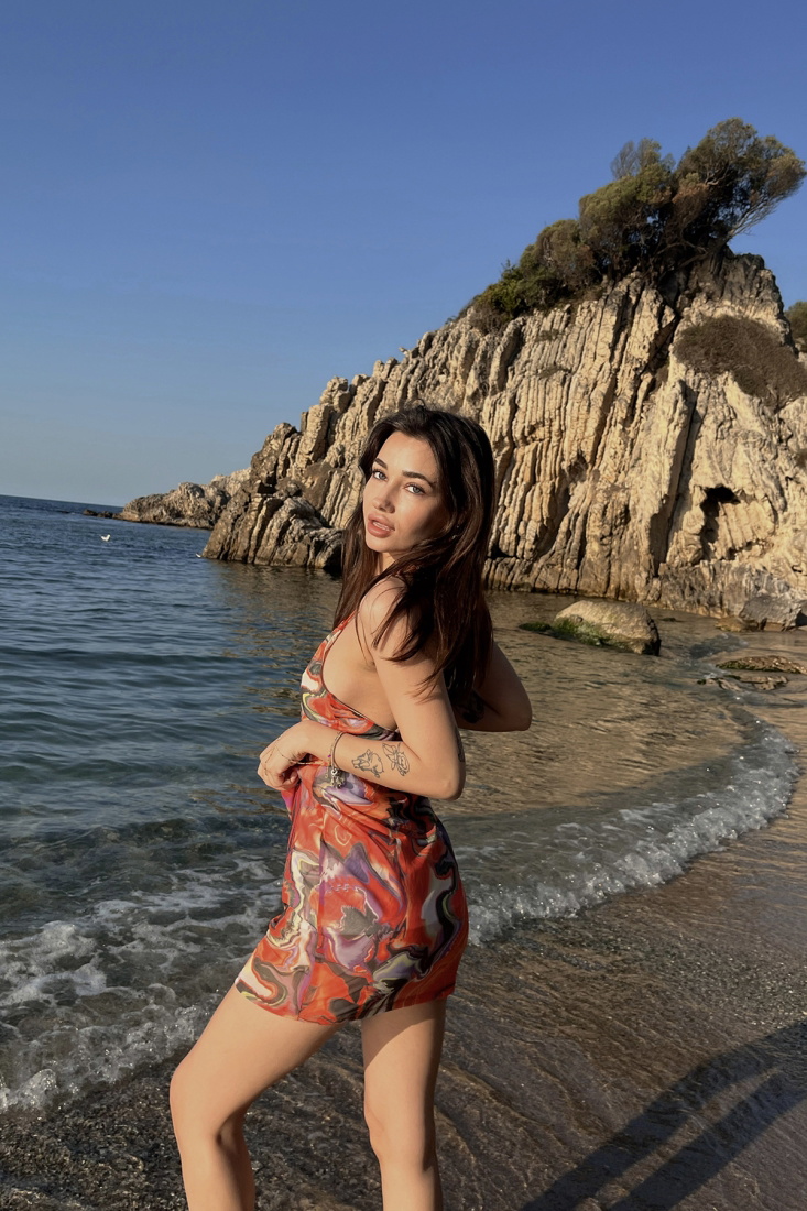 Turuncu Akışkan Desen Mini Elbise ATE4982 - EYYO