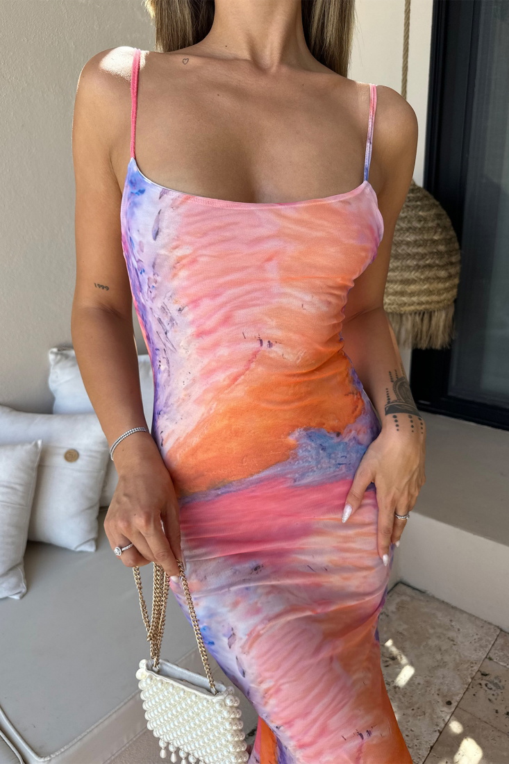 Turuncu Askılı Uzun Elbise ATE7475 - EYYO