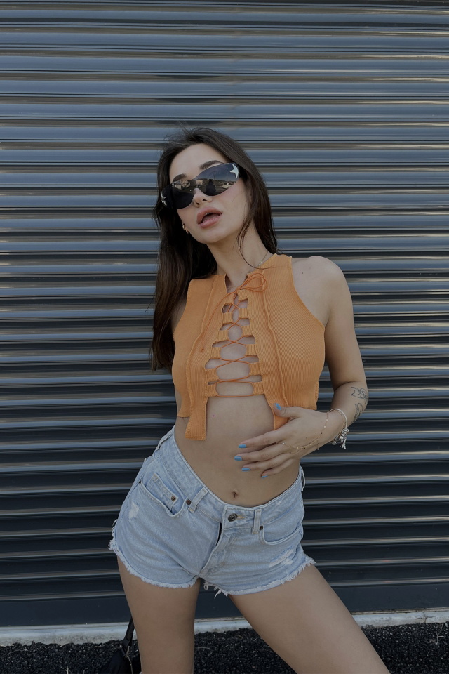 Turuncu Bağlamalı Crop Top ATE4917 - 3