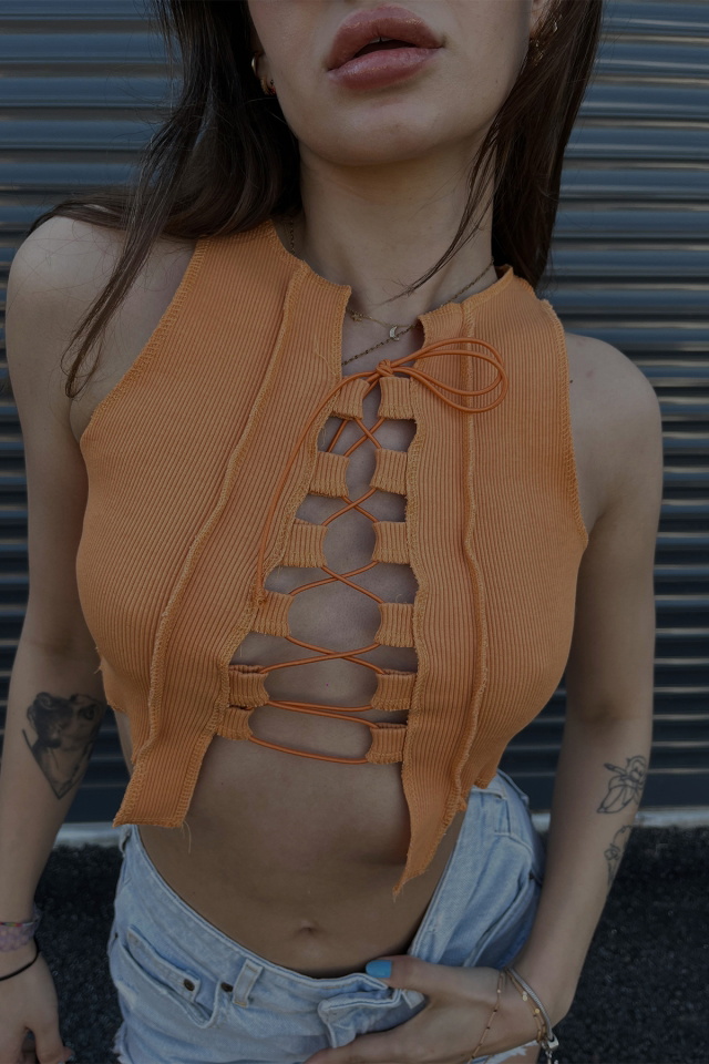 Turuncu Bağlamalı Crop Top ATE4917 - 2