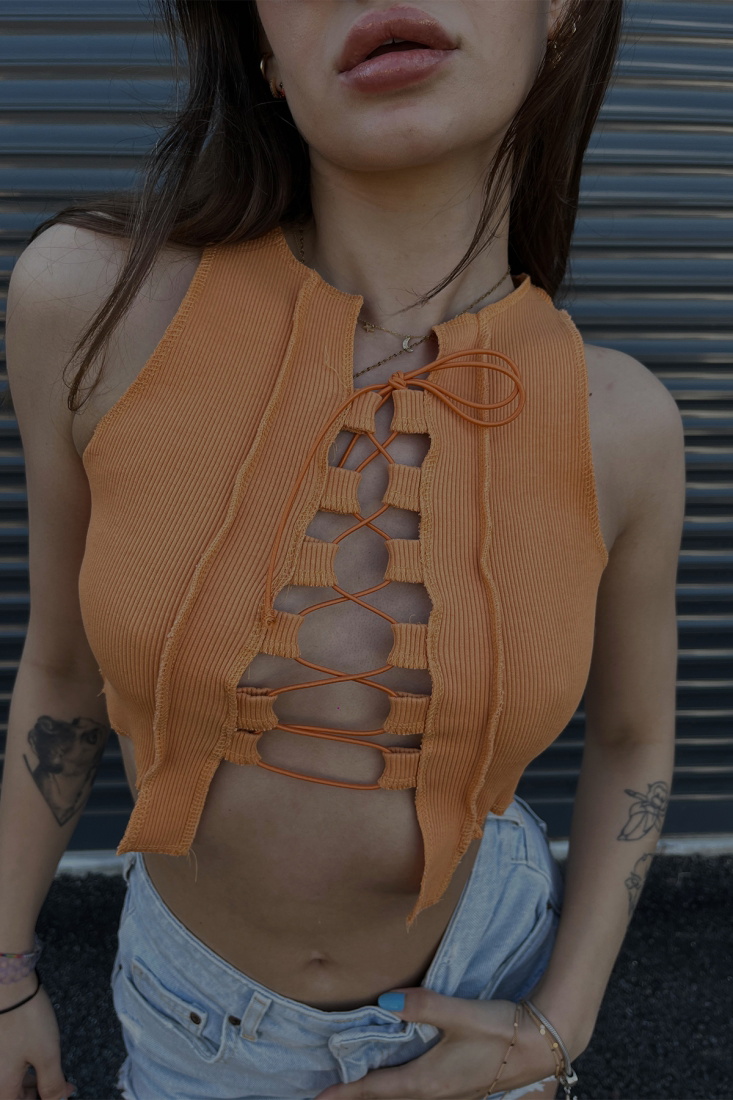 Turuncu Bağlamalı Crop Top ATE4917 - EYYO