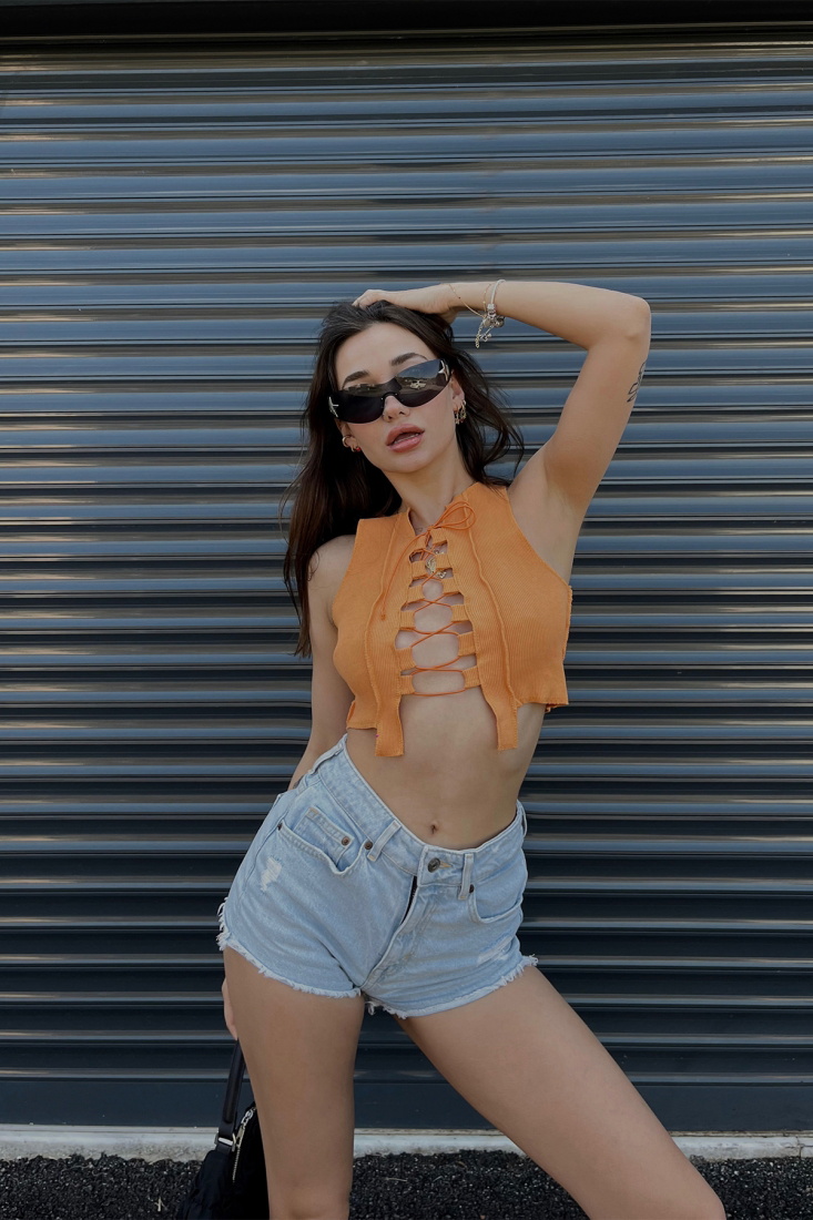 Turuncu Bağlamalı Crop Top ATE4917 - EYYO