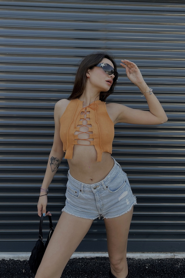 Turuncu Bağlamalı Crop Top ATE4917 - 4