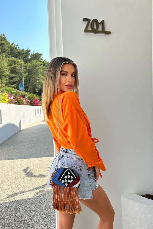 Turuncu Bağlamalı Crop Top ATE7706 - 5