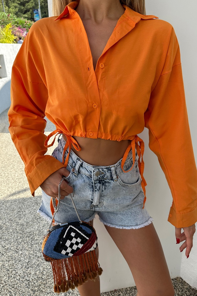 Turuncu Bağlamalı Crop Top ATE7706