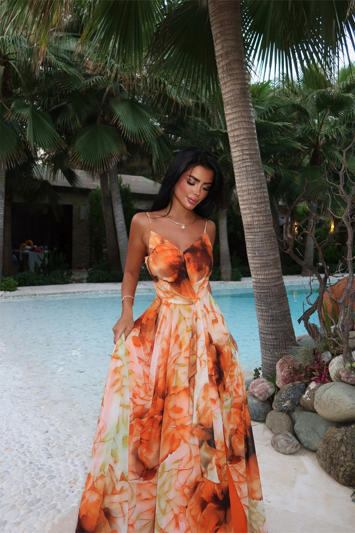 Turuncu Marabou Uzun Abiye ATE-3514 - EYYO