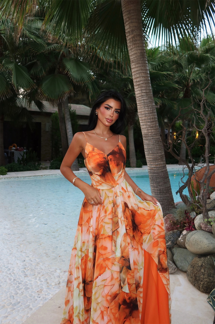 Turuncu Marabou Uzun Abiye ATE-3514 - EYYO