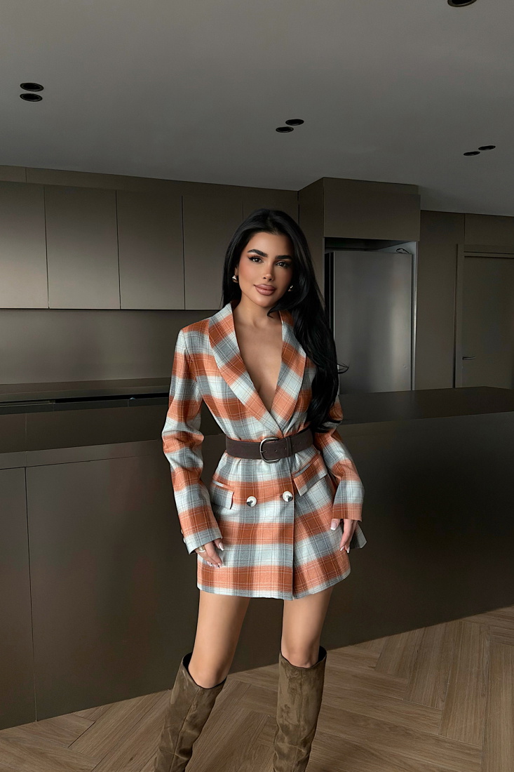 Turuncu Düğmeli Ekose Ceket ATE-3909 - EYYO