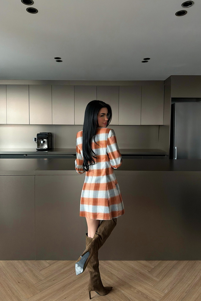 Turuncu Düğmeli Ekose Ceket ATE-3909 - 4