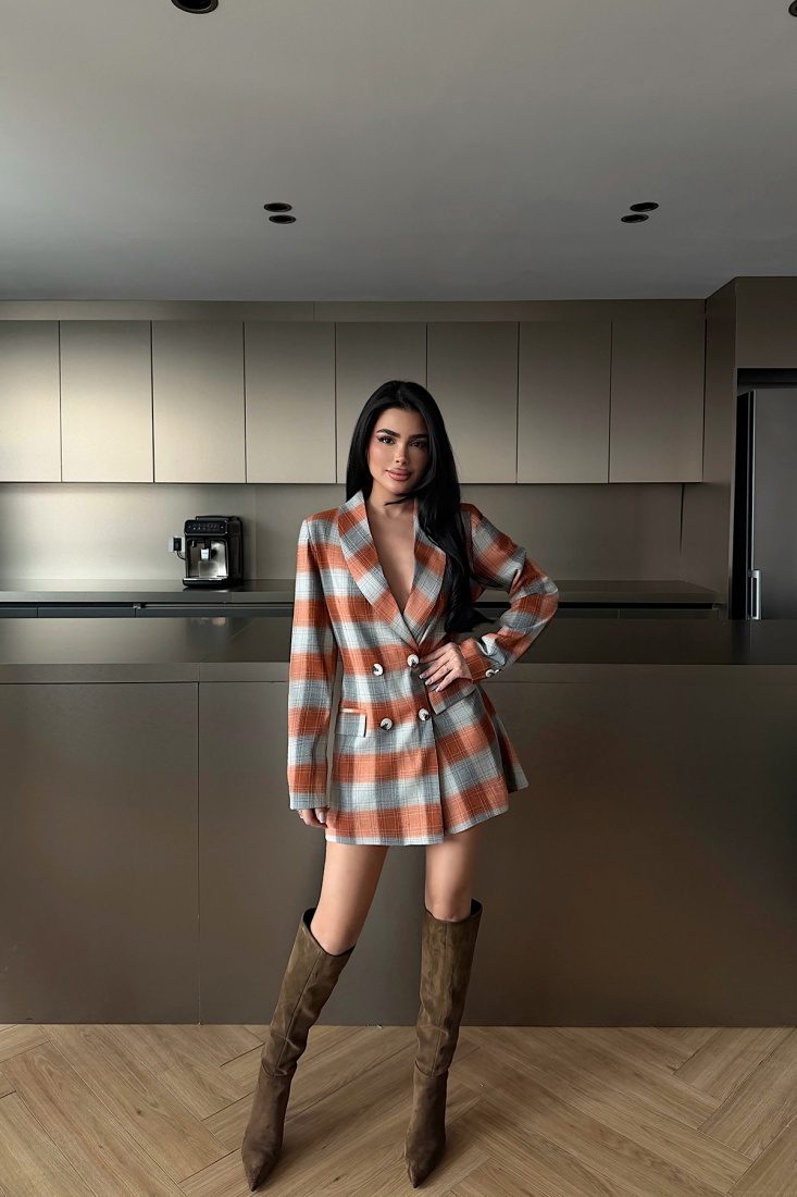 Turuncu Düğmeli Ekose Ceket ATE-3909 - EYYO