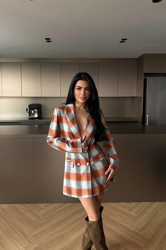 Turuncu Düğmeli Ekose Ceket ATE-3909 - 1