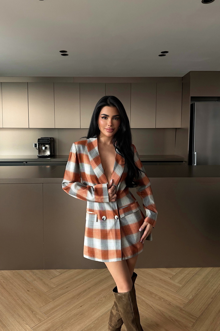 Turuncu Düğmeli Ekose Ceket ATE-3909 - EYYO