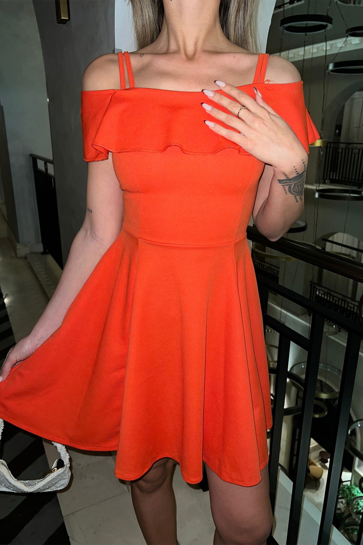 Turuncu Düşük Kol Mini Elbise ATE5193 - EYYO