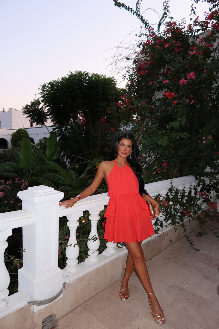 Turuncu Henrika Fırfırlı Elbise ATE-1585 - EYYO