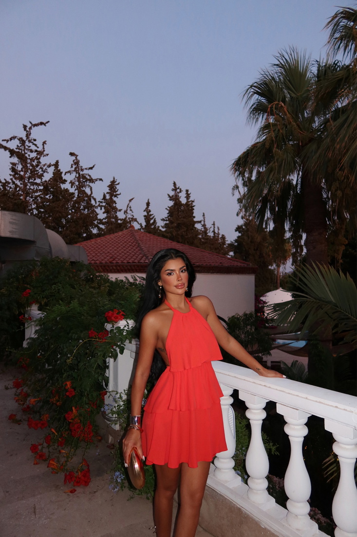 Turuncu Henrika Fırfırlı Elbise ATE-1585 - EYYO