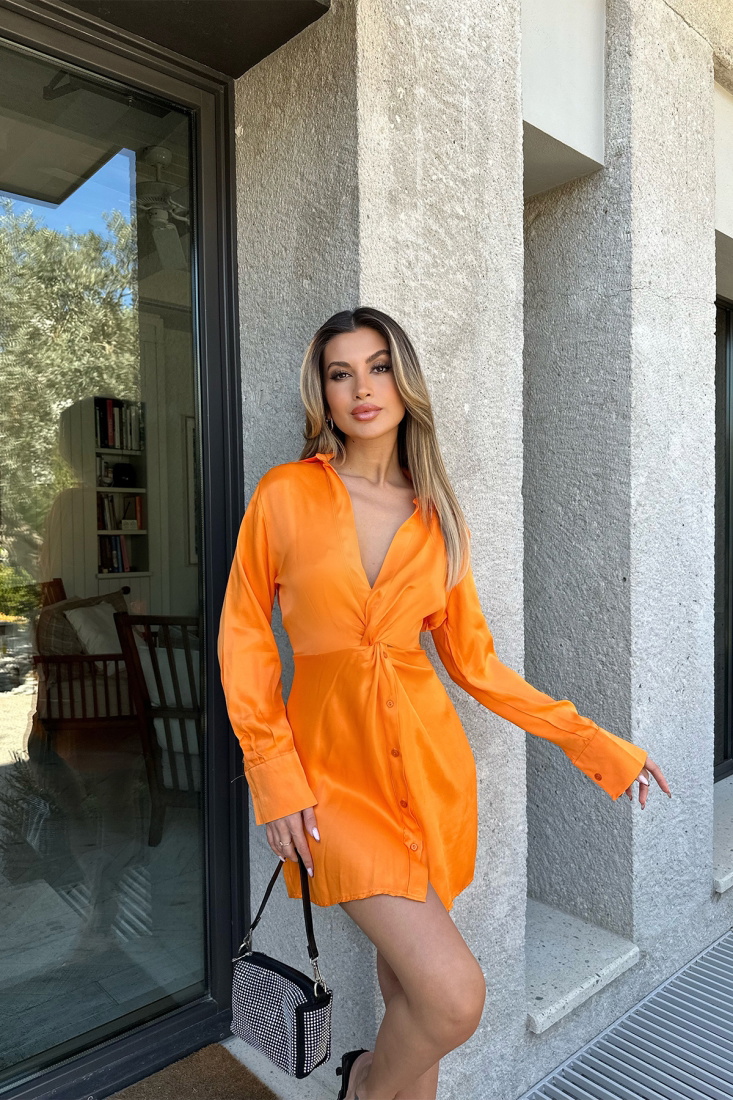 Turuncu Gömlek Yaka Mini Elbise ATE4854 - EYYO