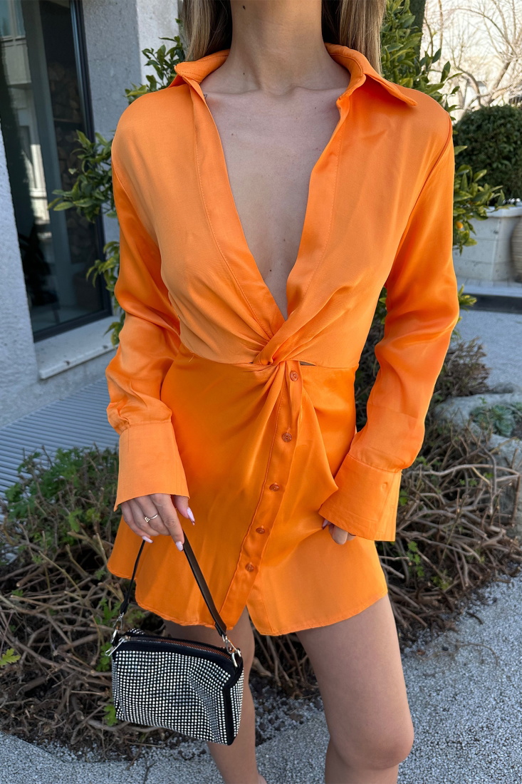 Turuncu Gömlek Yaka Mini Elbise ATE4854 - EYYO