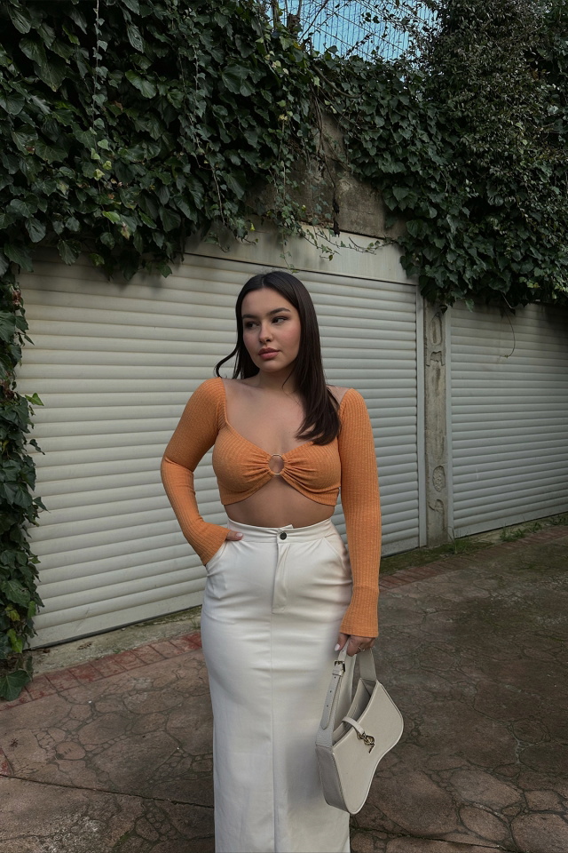 Turuncu Halka Detay Crop Top ATE3432 - 1