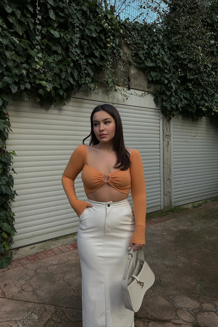 Turuncu Halka Detay Crop Top ATE3432 - EYYO