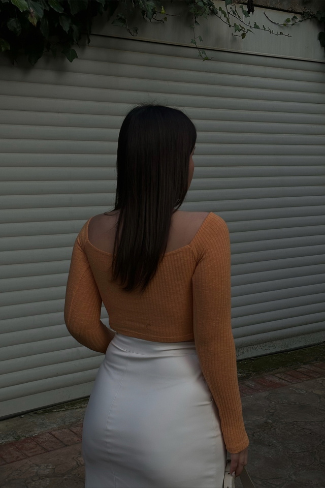 Turuncu Halka Detay Crop Top ATE3432 - 2