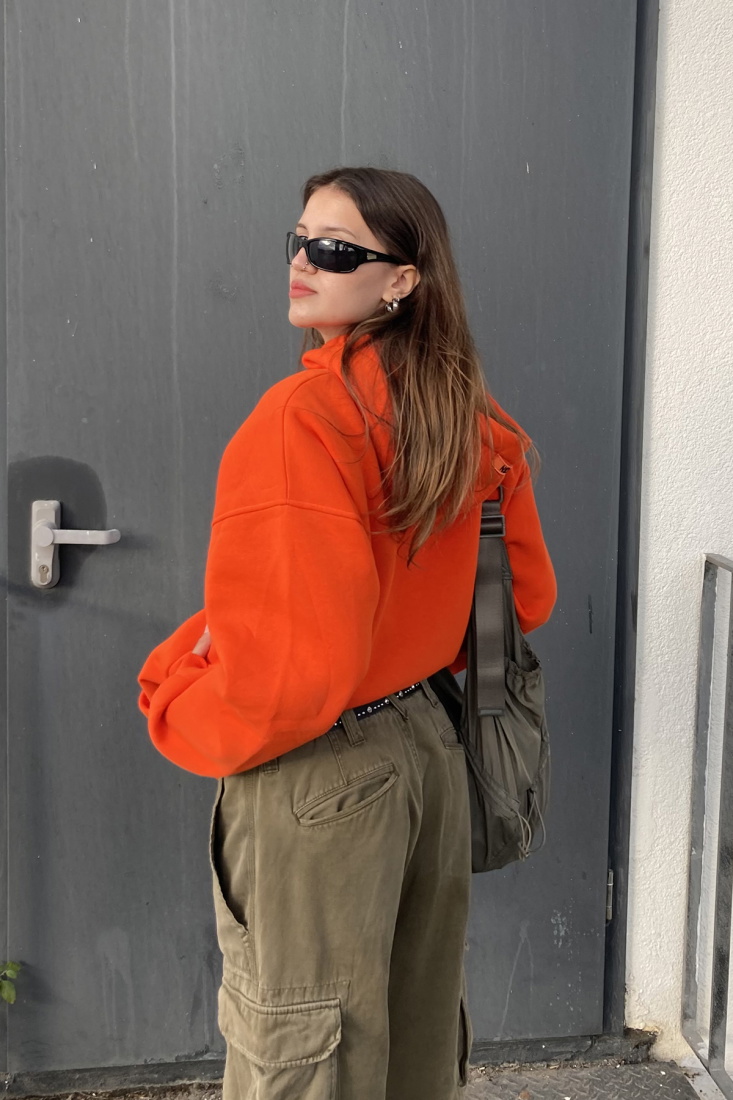 Turuncu Kanguru Cep Detay Kapşonlu Sweat ATE-0042 - EYYO