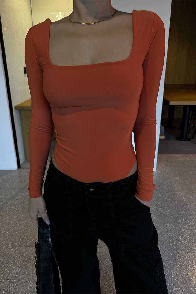 Turuncu Kare Yaka Bodysuit ATE3263 - 2