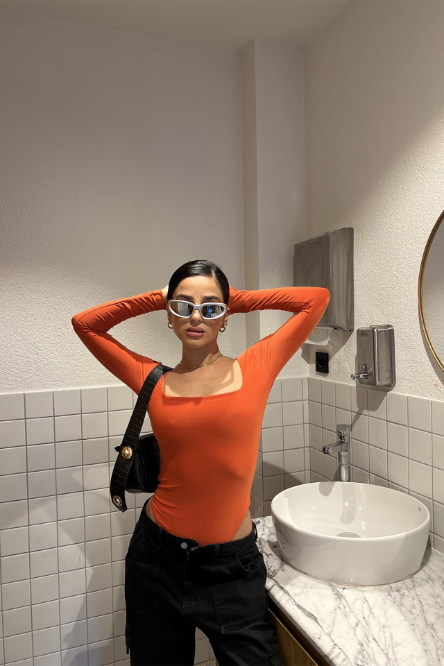 Turuncu Kare Yaka Bodysuit ATE3263 - 3