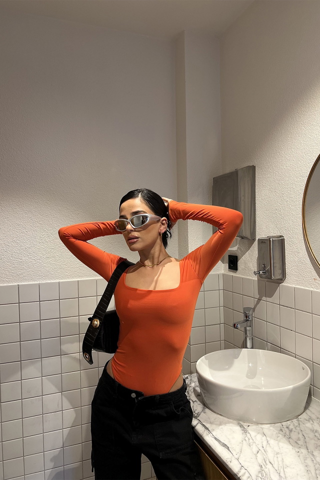 Turuncu Kare Yaka Bodysuit ATE3263 - 4