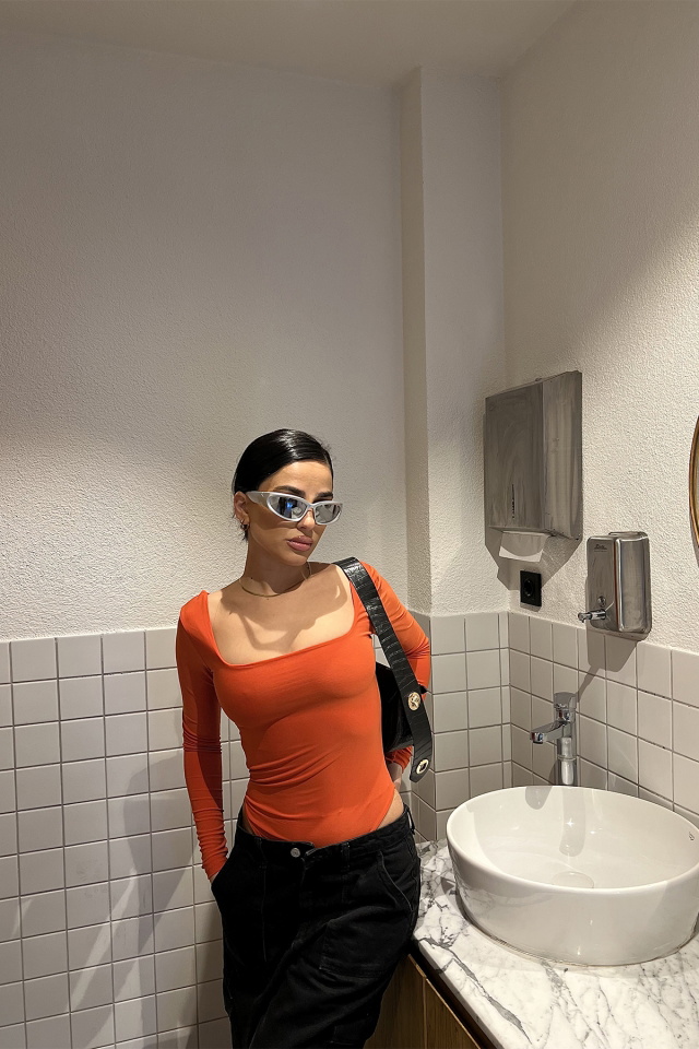 Turuncu Kare Yaka Bodysuit ATE3263 - 5