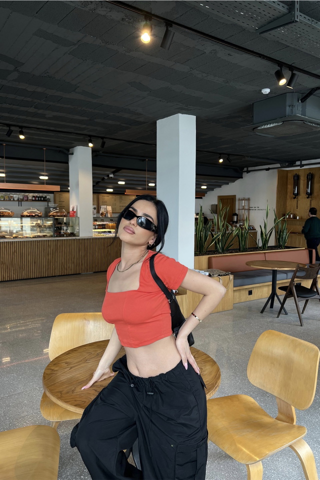 Turuncu Kare Yaka Crop Top ATE4826 - 4