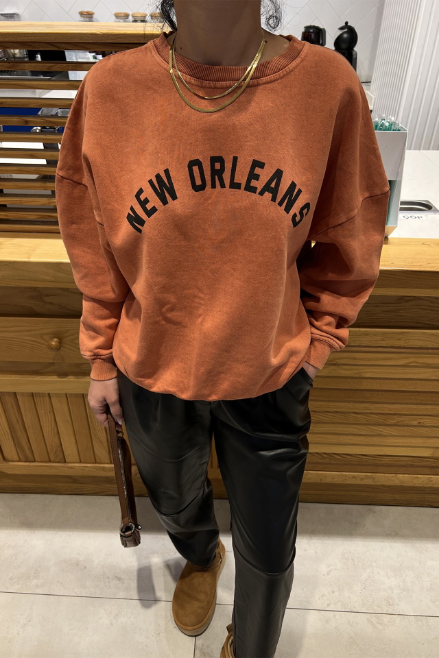 Turuncu New Orleans Yazılı Sweat ATE3082 - 2