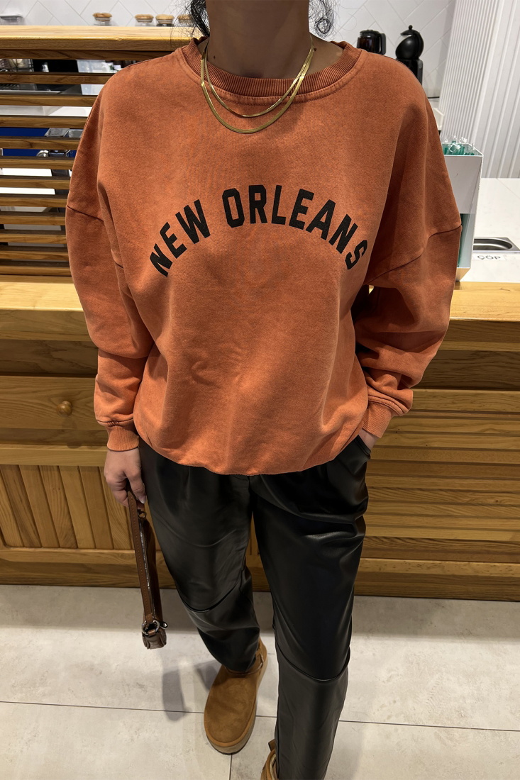 Turuncu New Orleans Yazılı Sweat ATE3082 - EYYO