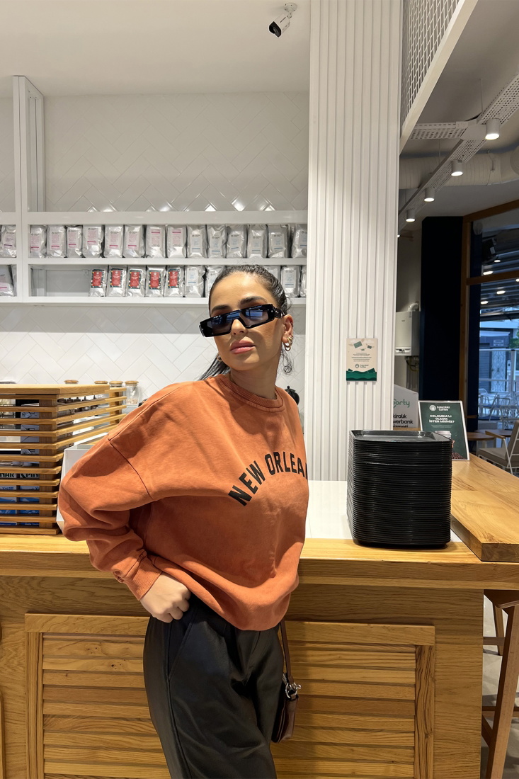 Turuncu New Orleans Yazılı Sweat ATE3082 - EYYO