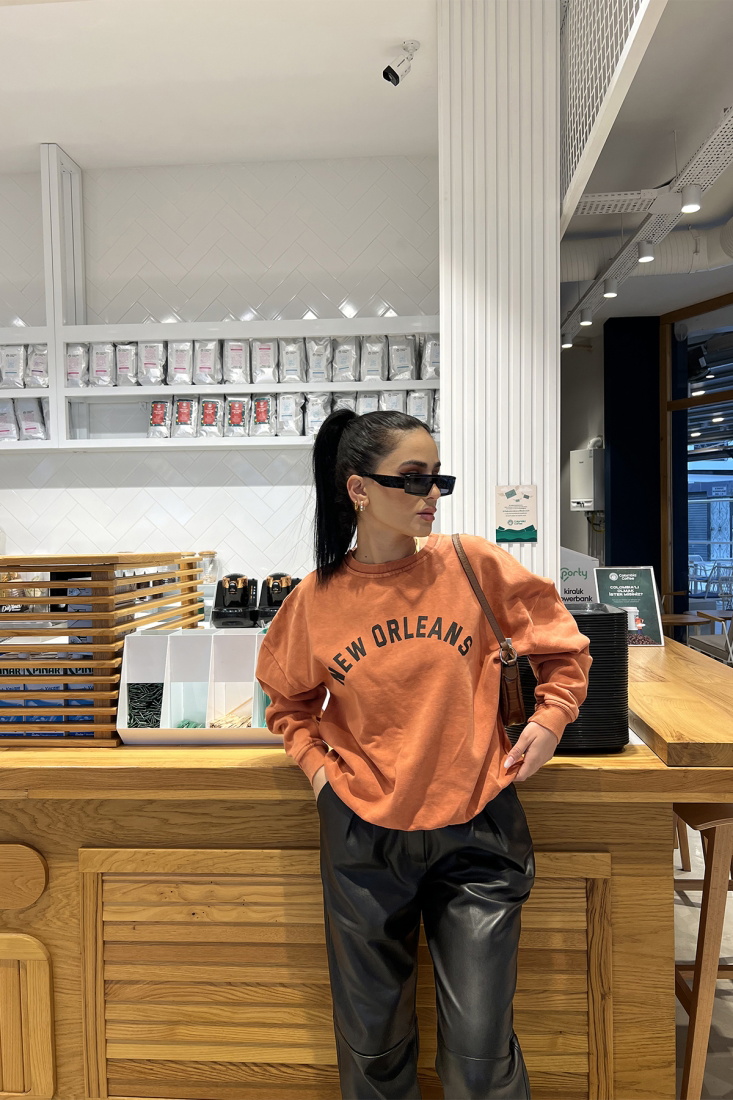 Turuncu New Orleans Yazılı Sweat ATE3082 - EYYO